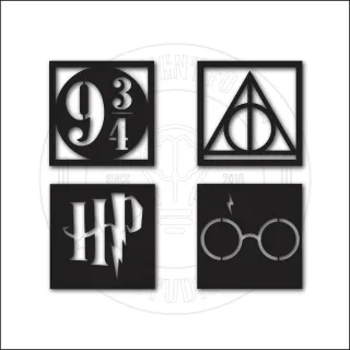 Quadros Harry Potter Kit 4 Vazados Mdf Preto 25cm - Único