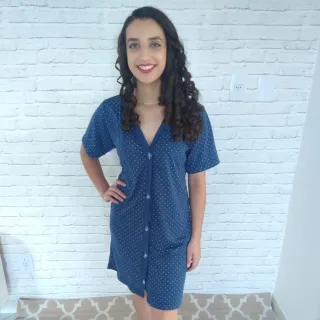 Camisola Aberta Botões Adulto Blogueirinha Liso Camisão - Azul