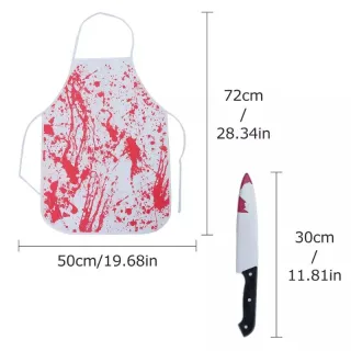 Avental de Açougueiro com Sangue e Faca - Fantasia Masculina para Festa de Halloween e Carnaval - Único