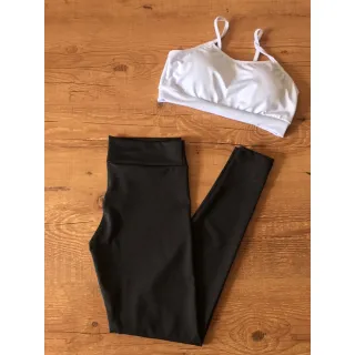 Legging Suplex Fitness Feminina com Top Alcinha - Conjunto Academia (COMPRE CONFORME SUAS MEDIDAS) - PRETO M