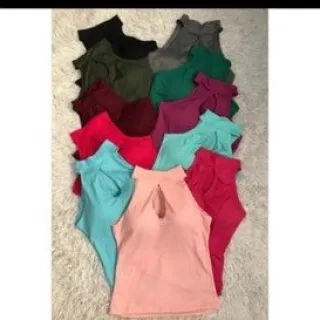 Blusa Regata Feminina Gola Alta Decote em Gota com Bojo - TAM: ÚNICO 36/40 - Azul Claro