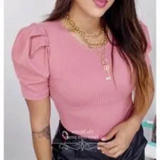 Blusinha Feminina Princesa Manga Curta Canelada Tamanho Único - Cinza