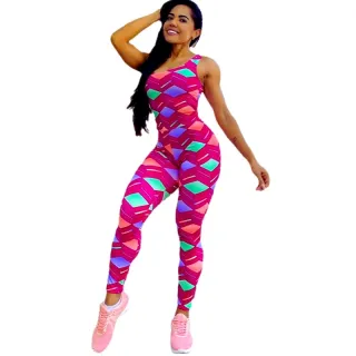 Roupas para Treino Feminino: Macacão Longo Fitness Estampado ou Liso - Azul Royal