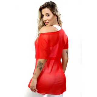10736 Blusa Fitness Tule Academia - Vermelho