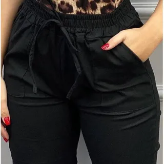 Calça Feminina Preta Cintura Alta - Calça Jogger Preta Feminina - GG