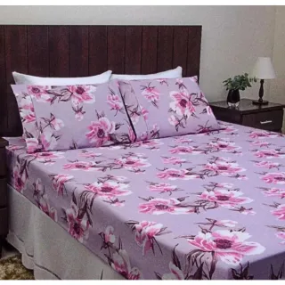 Jogo de lençol + Kit edredom casal estampado - 08 peças - Floral Sortido