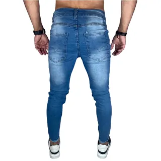 Promoção Calça Jeans Masculina Slim Rasgada Preta e Azul - Envio Imediato - JEANS ZIPER BARRA AZUL MÉDIO