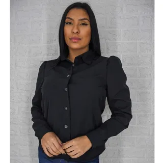 Moda Inverno: Camisa Feminina Social Manga Princesa/Bufante - Tendência - Verde Escuro