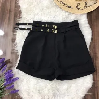 Cintura Alta Feminino Dois Cintos em Linho - Bege