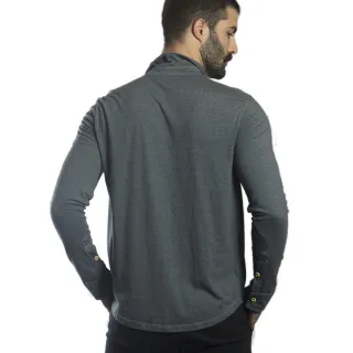 Camisa Masculina Manga Longa Slim Malha Moderno Homem Botão de Garrafa Pet - MESCLA