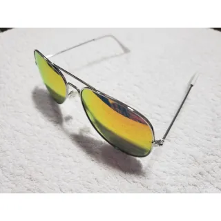 Espelhado Feminino Masculino Preto Lente Vermelha Óculos de Sol Aviador - Prata