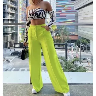 Promoção Calça Pantalona Feminina Duna Tecido - Desconto Online - Azul Bebê