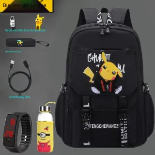 Mochilas de anime Pikachu para homens e mulheres escolares - Pequena escola branca