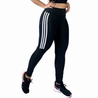 Legging Feminina Fitness Vivi Listras - Academia e Ginástica - Cinza C/ Listra Rosa M