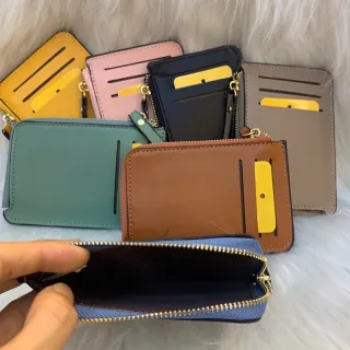 Porta cartão e moedas, carteira feminina pequena e fina - CAQUI843