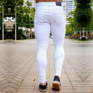 Calça Skinny Masculina Branca com Zíper - Modelo bAllAd - 36