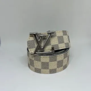 Couro Xadrez Dupla Face Cinto Masculino - Ouro Escovado - Marrom