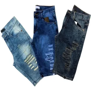 Envio Rápido! Kit Bermuda Jeans Rasgada Masculina - Alta Qualidade e Tecido Grosso - 46