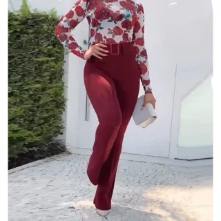 Bolsos Frontais Calça Flare Feminina Moda Crepe Tecido - Rose