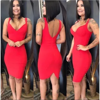 Vestido Justo com Bojo Pink Preto Vermelho Queimado Off White Laranja - Verde