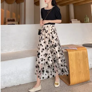 Saias Plissadas Longas de Malha Tutu - Moda Feminina - Preto1