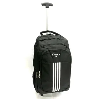 Mochila juvenil e adulto com rodinhas e alças de costas - preta listras brancas