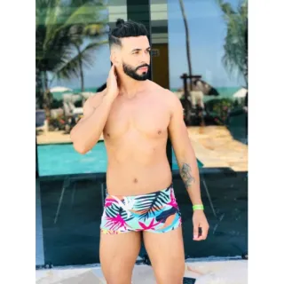 Moda praia masculina: sunga box estampada e lisa - Folhas 2