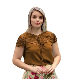 Blusas Femininas Manga Curta Social em Crepe - Linda Evangelica - Vermelho