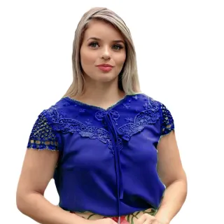 Blusas Femininas Manga Curta Social em Crepe - Linda Evangelica - Vermelho