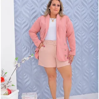 Moda feminina: Blazer plus size com botão dourado - Telha