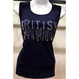 Blusa Regata Feminina Lisa com Letras Perolas Diamantes - Branca