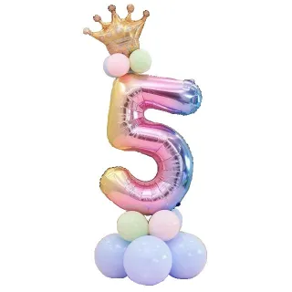 Kit Degrade Balão Colorido Multicor Número Pol C/Coroa Dourada - 8