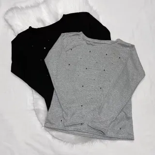 Blusas femininas com pedrinhas, manga longa e comprida - Vermelho