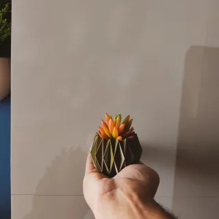 Palavra Gratidão e Kit Vaso Origami - Cobre