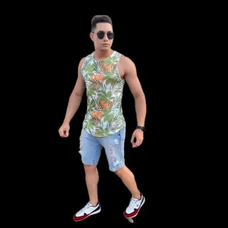 Moda masculina: camiseta regata longline, moda praia e verão - E14
