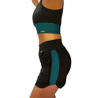 Fitness Tarelles Conjunto Estampado Top Short Feminino 3D - T0517 - T0513 - Preto - Azul 3D