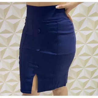 Moda Evangélica: Saia Lápis Midi Cintura Alta Feminina em Bengaline - Verde Militar