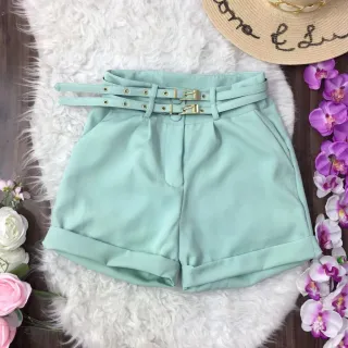 Feminina Alfaiataria Short Com 2 Cinto - Rosa Pink