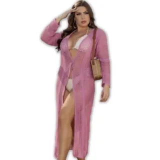 Tricot Manga Longa Saida de Praia - Azul