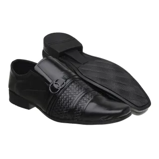 Promoção Sapato Social Masculino Couro Sintético + Cinto + Carteira + Relógio - Preto