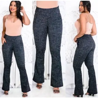 Novidade: Calça feminina jacard flare cintura alta com bolso em tecido macio - MESCLADO