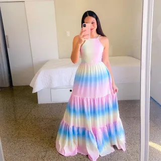 Moda Feminina: Vestido Longo Estampado Lastex Lola - Vermelho