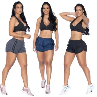 Dri-Fit Fitness Shorts Femininos - Kit com 3 para academia - 3 PRETO (BRANCO-ROSA-VERMELHO)