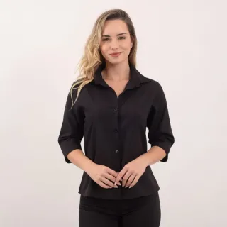 Direto da Fábrica: Camisete Feminina Manga 3/4 Gabardine Branca e Preta - COR PRETA TAMANHO GG