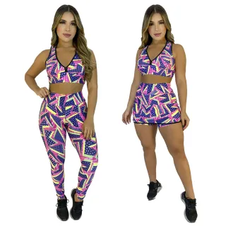 Peças Originais Academia: Conjunto Feminino com 3 Calças Legging, 3 Tops e 3 Shorts Saia - OLHO