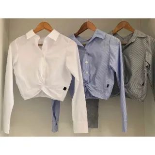 Camisa Social Feminina Cruzada Cropped - Branco