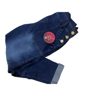 Jad04 Jardineira Capri Jeans Lycra Feminina com Botões - Blogueira - Azul