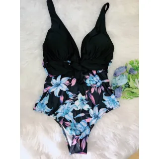 Moda praia floral: Maio com bojo removível, peça única 40-46 - Preto #2