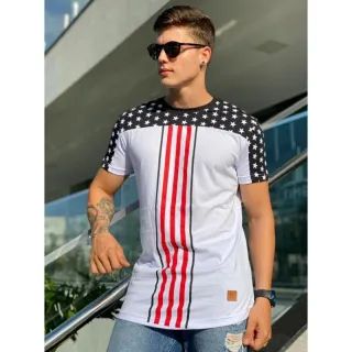 Camiseta Long Line Masculina Listrada - Promoção - Vermelho com branco infantil