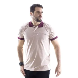 Camiseta Algodão Bege Tora Bora Gola Polo Bolso Waterloo 1